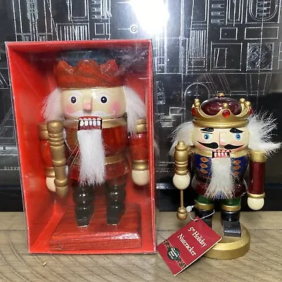 WOODEN NUTCRACKER 6.5in. With Box + NUTCRACKER 5in. CHRISTMAS HOLIDAY FIGURE Lot • $19.99