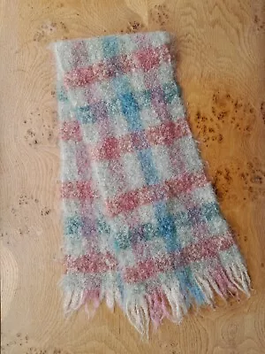 Vintage Andrew Stewart Mohair 100% New Wool Scarf Pastel Scottish Tartan Plaid • £11