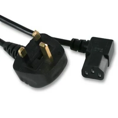 IEC C13 POWER LEAD  3 PIN MAINS CABLE PLUG 2M RIGHT ANGLED 2 Meter To 3 Pin UK  • £7.95