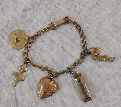 Vintage Child’s Charm Bracelet With 5 Charms- 6  Long- GOLD TONE • $14.99