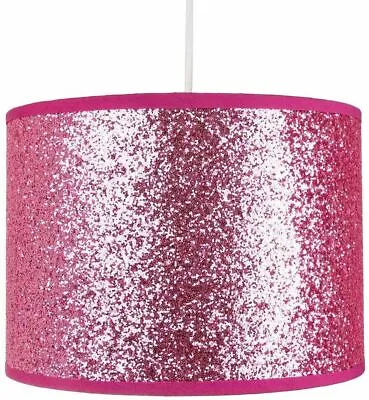 25cm Modern  Drum Cylinder Ceiling Chande Glitter Fabric Pendant/Lamp Shade Pink • £24.83