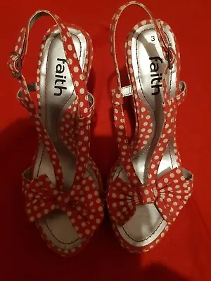 Faith Red & White Polka Dot Wedge Sandals Size 3 • £3.50