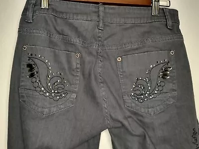 Hot Bottoms Women's Gray Jeans Pants Embellished Rhinestones Size 2 Bootcut • $5.49