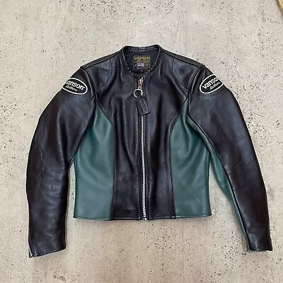 Vintage Womens Vanson Leather Motorcycle Jacket Size 12 US Green/Black USA • $295