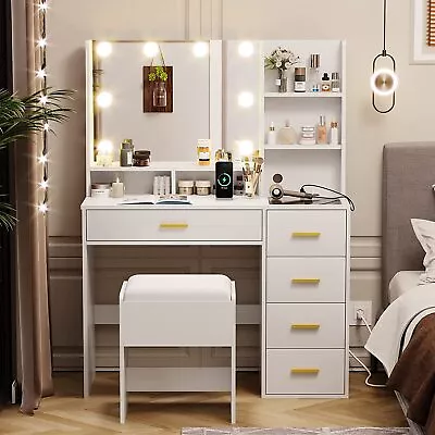 Vanity Desk Mirror And Lights Makeup Vanity Set With Lights & Charging Station • $239.99