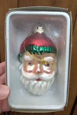 Glass Santa Head Ornament 4  Vacuum Plated Christmas W/ Box Rite Aid Vintage  • $10