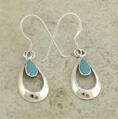 $6.50 • Buy CUTE HIGH POLISH .925 STERLING SILVER TURQUOISE DROP EARRINGS Style# E0914