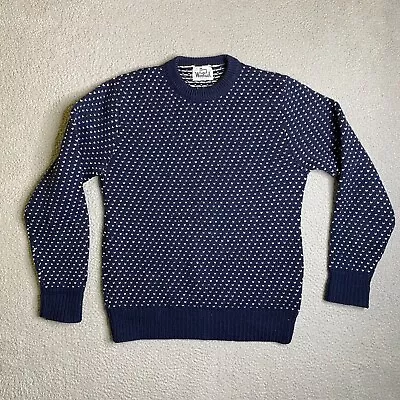 Woolrich Sweater Mens Medium Wool Blue Birdseye Long Sleeve Casual Vintage • $29.88