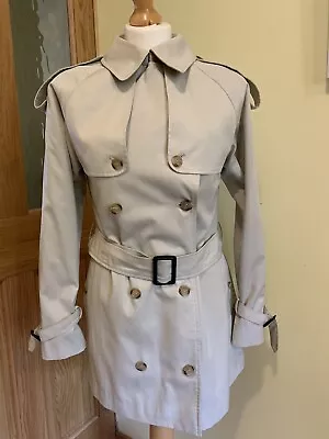 £205 • Buy Vintage Burberry Women's Beige Check Haymarket Trench Coat Sz 8/10 Short Length
