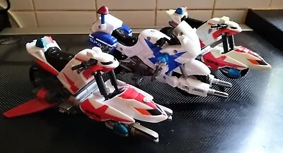 3 Bandai Power Rangers SPD POLICE BIKES 2 RED 1 BLUE & MISSILES NICE CONDITION • £19.99