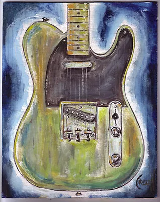 FENDER TELECASTER Vintage Painting Guitar 8x10 WOOD Original ART Signed CROWELL • $145