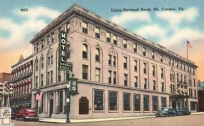 Postcard PA Mt Carmel Pennsylvania Union National Bank Linen Vintage PC E3895 • $2