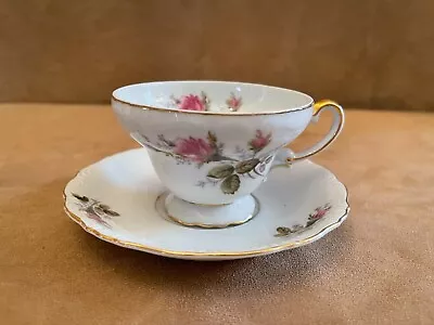 Ucagco China Made In Japan White Gold Roses Teacup And Saucer Vintage Set • $32.50