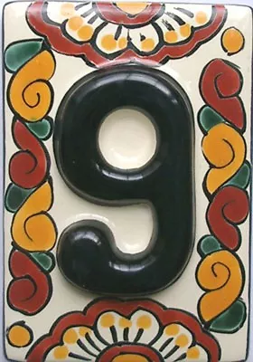 Black Mexican Tile Talavera Ceramic House Numbers Tile  • $5.50