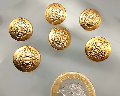 6 Vintage Regiment Military Style Gold-Tone Metal Round Buttons - 1.5cm Approx • £4.99