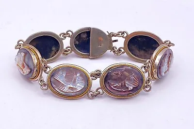 800 Silver Grey Pearl Shell Roman Days Of The Week Storyteller Cameo Bracelet • $99.99