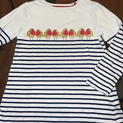 Mini Boden Girls Size 6-7 Birds And Stripes Long Sleeve Shirt • $9.99
