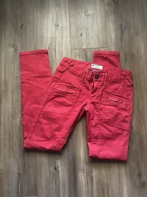 Pre-owned Women's Free People Moto Red Low Rise Skinny Jeans Size 25 • $25