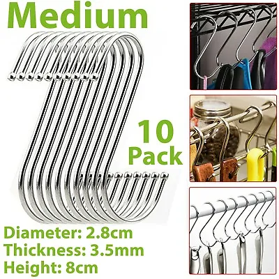 10 X S Hooks Stainless Steel Kitchen Meat Pan Utensil Clothes Hanger Hanging UK • £3.65