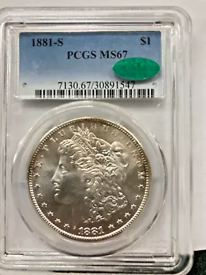 1881-s Morgan Silver Dollar Pcgs Ms 67 Cac Approved Flashy White Bin Free Shippi • $1069