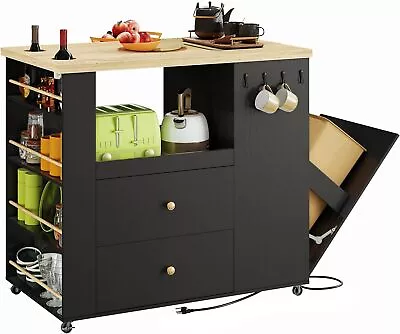 Kitchen Island With Trash Can Cabinet Rolling Kitchen Table With Power Outlets • $264.49