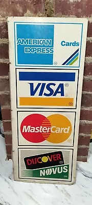 Vintage Metal Outdoor Credit Card Sign Flange  Discover Mastercard Visa Amex • $45