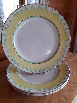 4 Palissy Art Deco Style Dinner Plates 10  Diam. Yellow & Green Sunburst Design. • £10