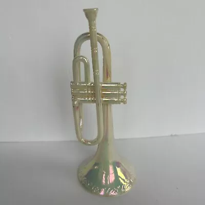 VTG Large Trombone Christmas Plastic Celluloid White Opalescent Ornament MCM 7” • $8