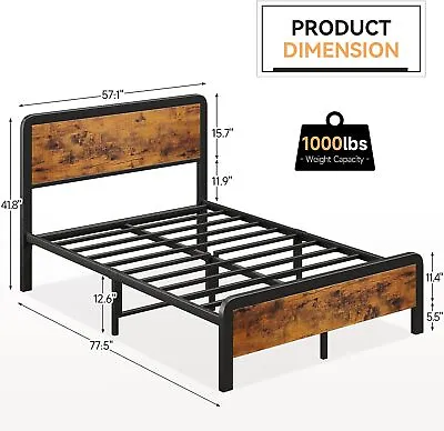 Twin/Full/Queen Size Bed Frame Metal Platform Industrial With Wood Headboard • $147.91