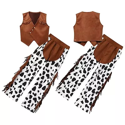 Kids Boys Western Cowboy Costume Printed Halloween Cosplay Set Fringe Dress Up • $5.63