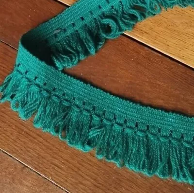 Vintage Green Looped Fringe. 85mm Wide. Upholstery Trim. Cushion Lampshade Etc. • £4.39