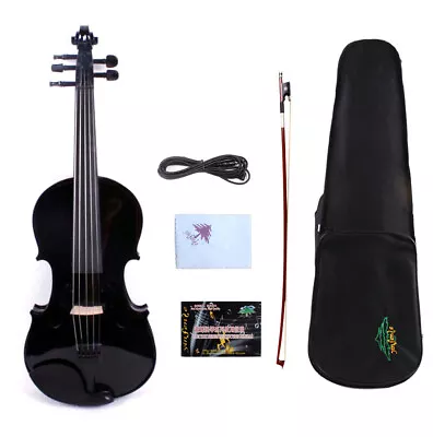 5 String 4/4 Electric Violin Full Size Maple Spruce Handmade Free Case Bow Black • $147.20
