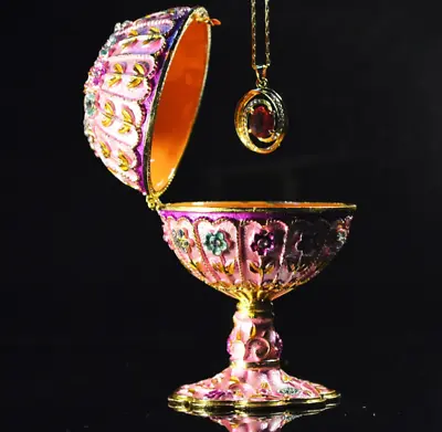 Metal Craft Pink Egg Floral Faberge Trinket Holder Ring Jewellery Box Decor Gift • $78.42