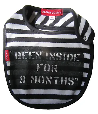 Oh Baby London Black/White Stripe Baby Bib~Been Inside For 9 Months~One Size~👶 • £4.20