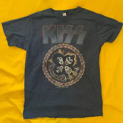 KISS Rock And Roll Blue T-shirt Adult Medium Tultex Classic Rock Glam 2014 • $13
