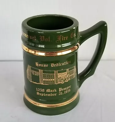 1974 Somerset NJ Fire Dept. #1 Fire Company Mug Stein Ceramic Green • $19.97