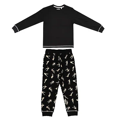 £6.99 • Buy Kids Boys Black Pyjamas Pjs Design On Bottoms Age 5-13 Years 