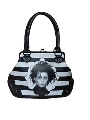 Rock Rebel Edward Scissorhands Black & White Stripe Kisslock Bowler • $121.58