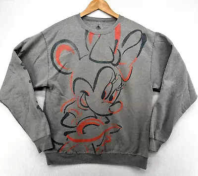 Disney Sweater Womens Size Large Gray Red Pullover Long Sleeve Minnie Mouse • $15.99