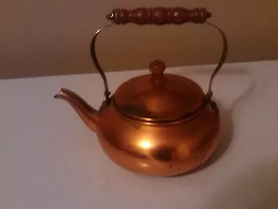 Vintage Copper Tea Kettle  Farmhouse Teapot Wood Gooseneck Handle • $5