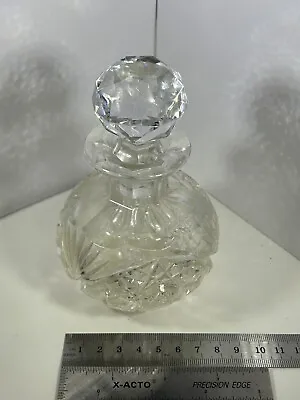 Vintage Art Deco Cut Crystal Glass Perfume Bottle • $22.99