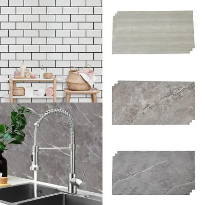 10x Marble Tile Sticker PVC Wall Panel Self-Adhesive Kitchen Home Bathroom Decor • £13.95