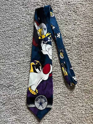 VTG Dallas Cowboys Looney Toons Football Necktie 100% Silk • $12