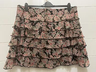 £9.99 • Buy BNWOT Plus Size 20 Dorothy Perkins Chiffon Ra-Ra Skirt Dark Brown & Coral Lined