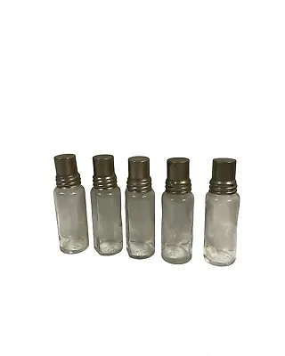 Set Of 5 Antique Mini Glass Bottles With Silver Screw Cap • £19.25