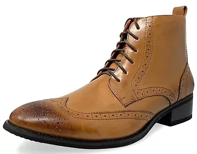 Mens Leather Brogue Boots Lace Up Chelsea Smart Formal Ankle Boots UK Size • £24.90