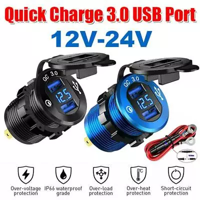 Car Dual USB Port 12V-24V Charger Quick Charge QC3.0Socket Power Outlet Adapter • $18.99