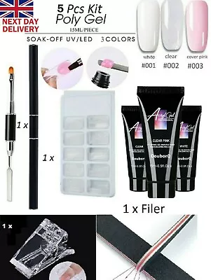 Poly Gel Nail Kit DIY 5 PCS Kit Poly Builder Acrylic Art UV Lamp Glue Extension  • £3.49