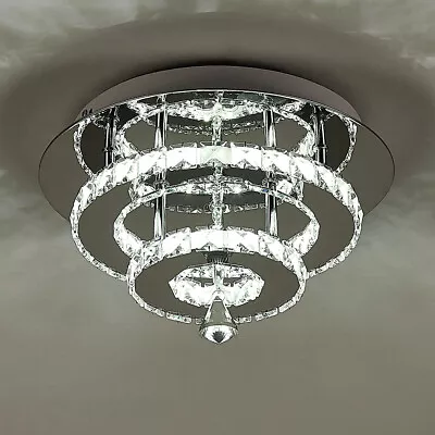 LED Crystal Ceiling Light Chandelier Cool White Modern 30W Round Pendant Lamp • £27.99