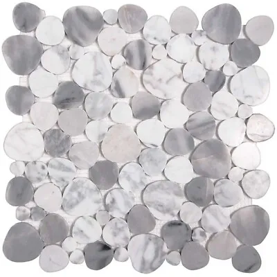 Sliced Pebble Tile Marmara Marble Mosaic Shower Floor Wall Backsplash Reef Gray • $23.54